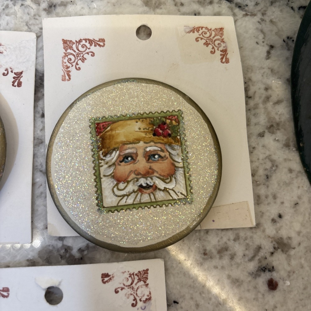 3 Christmas Brooch Lapel Pin Santa Claus Rudolph Hand Painted 2 Artist Signed - Picture 3 of 12